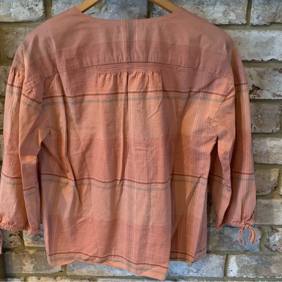 Madewell | Morning View Tie-Sleeve Shirt in Peach Plaid - Picture 7 of 12